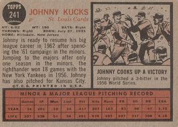 1962 Topps #241 Johnny Kucks Back