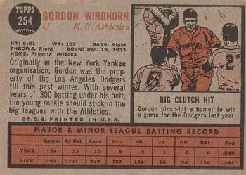 1962 Topps #254 Gordon Windhorn Back