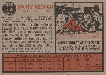 1962 Topps #258 Marty Keough Back