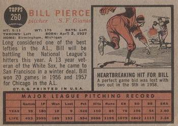 1962 Topps #260 Bill Pierce Back