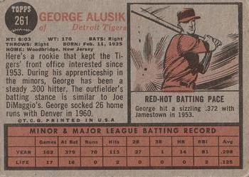 1962 Topps #261 George Alusik Back