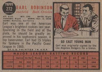1962 Topps #272 Earl Robinson Back