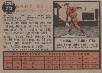 1962 Topps #273 Gary Bell Back