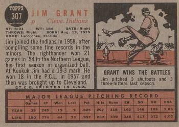 1962 Topps #307 Jim Grant Back
