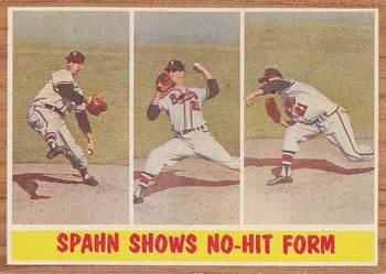 1962 Topps #312 Spahn Shows No-Hit Form Front