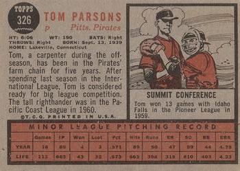1962 Topps #326 Tom Parsons Back