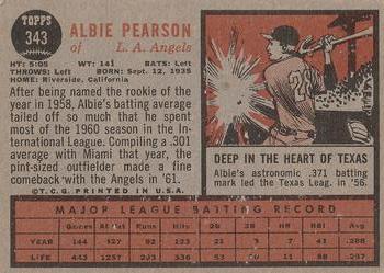 1962 Topps #343 Albie Pearson Back