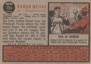 1962 Topps #354 Roman Mejias Back