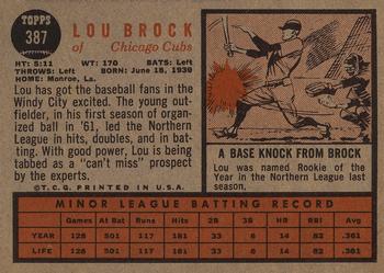 1962 Topps #387 Lou Brock Back