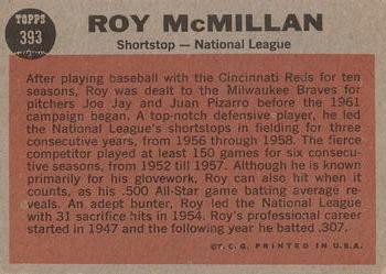 1962 Topps #393 Roy McMillan Back