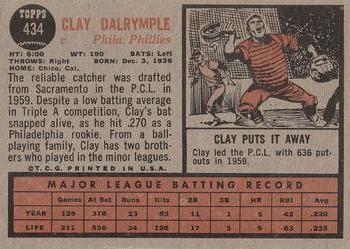 1962 Topps #434 Clay Dalrymple Back