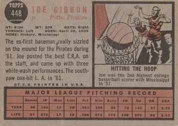 1962 Topps #448 Joe Gibbon Back