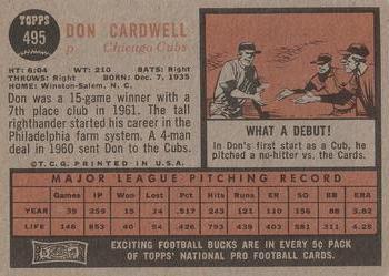 1962 Topps #495 Don Cardwell Back