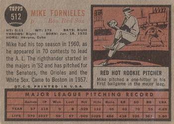 1962 Topps #512 Mike Fornieles Back