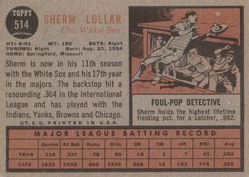 1962 Topps #514 Sherm Lollar Back