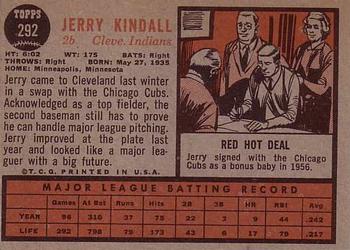 1962 Topps #292 Jerry Kindall Back