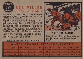 1962 Topps #293 Bob Miller Back