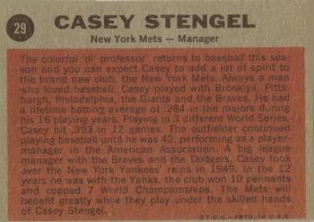 1962 Topps #29 Casey Stengel Back