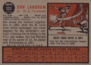 1962 Topps #323 Don Landrum Back