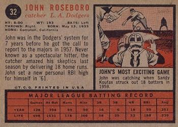 1962 Topps #32 John Roseboro Back