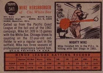 1962 Topps #341 Mike Hershberger Back