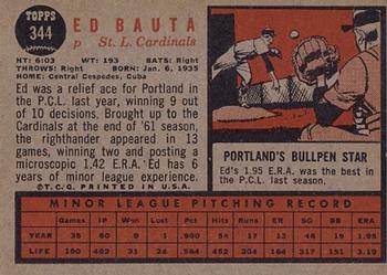 1962 Topps #344 Ed Bauta Back