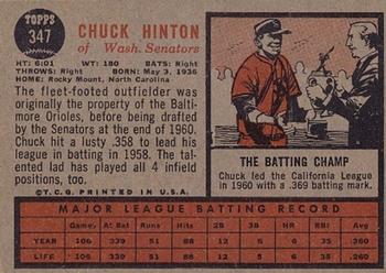 1962 Topps #347 Chuck Hinton Back