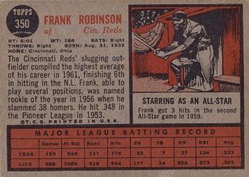 1962 Topps #350 Frank Robinson Back