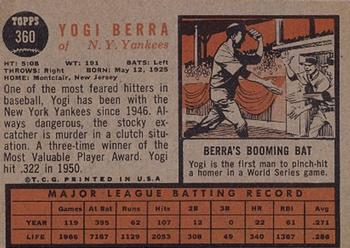 1962 Topps #360 Yogi Berra Back