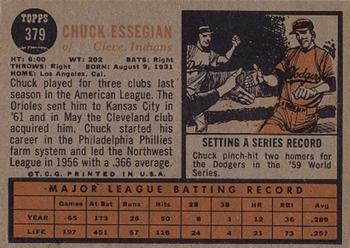 1962 Topps #379 Chuck Essegian Back
