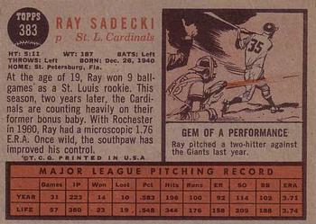 1962 Topps #383 Ray Sadecki Back