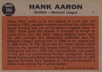 1962 Topps #394 Hank Aaron Back