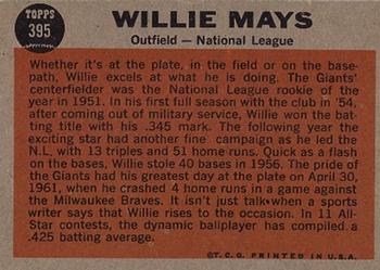 1962 Topps #395 Willie Mays Back