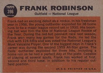1962 Topps #396 Frank Robinson Back
