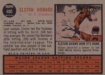 1962 Topps #400 Elston Howard Back