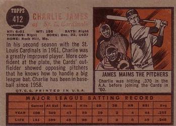 1962 Topps #412 Charlie James Back