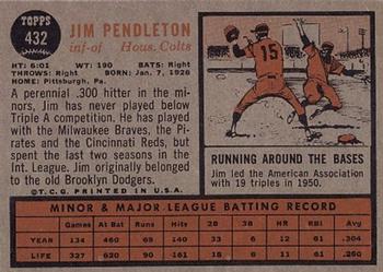 1962 Topps #432 Jim Pendleton Back