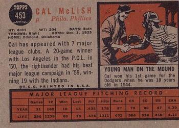 1962 Topps #453 Cal McLish Back