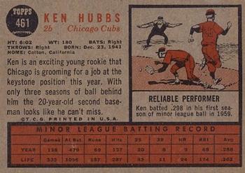 1962 Topps #461 Ken Hubbs Back