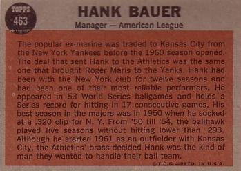 1962 Topps #463 Hank Bauer Back