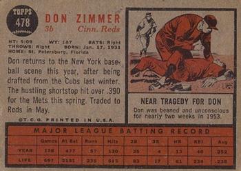 1962 Topps #478 Don Zimmer Back