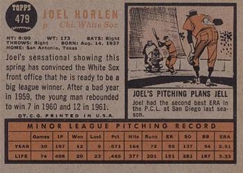 1962 Topps #479 Joel Horlen Back