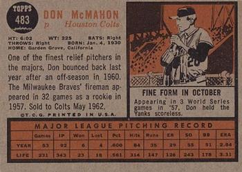 1962 Topps #483 Don McMahon Back