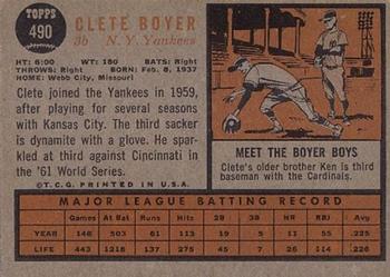 1962 Topps #490 Clete Boyer Back