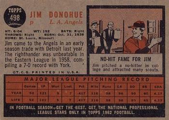 1962 Topps #498 Jim Donohue Back