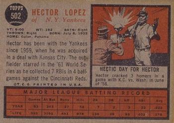 1962 Topps #502 Hector Lopez Back