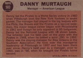 1962 Topps #503 Danny Murtaugh Back