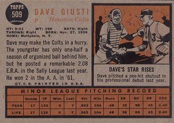 1962 Topps #509 Dave Giusti Back