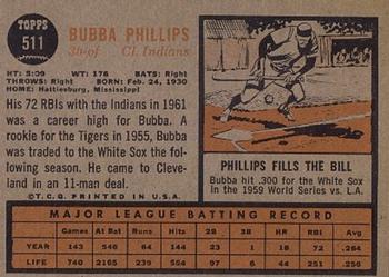 1962 Topps #511 Bubba Phillips Back