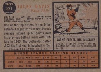 1962 Topps #521 Jacke Davis Back